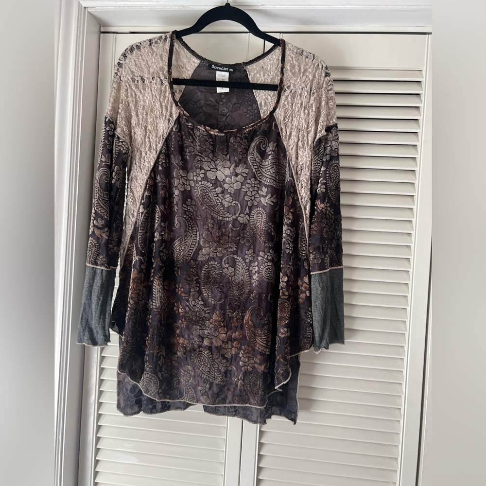 MIXED MEDIA TUNIC TOP $28